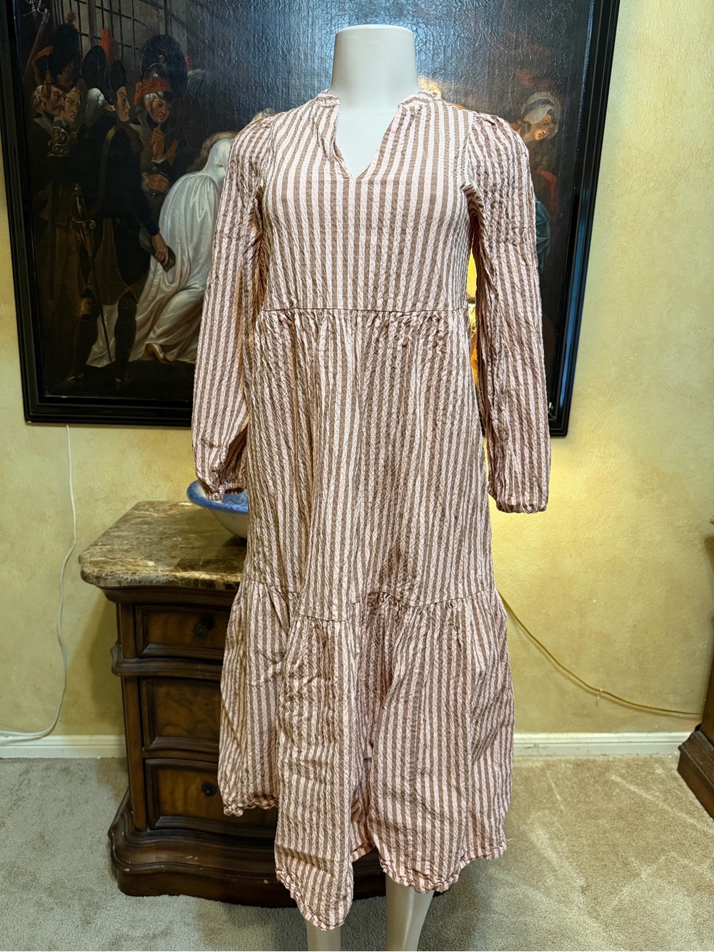 a new day Pink and Cream Striped Tiered Maxi Dress